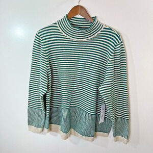 Liz Claiborne Womens Turtleneck Sweater Size 1X Kelly Green Striped Classic NWTS